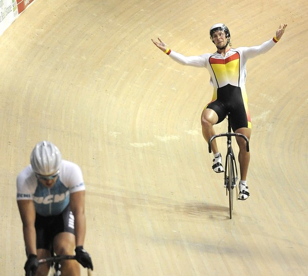 Eddie Dawkins who won the men's keirin final at the RaboPlus New Zealand Track Cycling Championships at the ILT Velodrome in Invercargill 